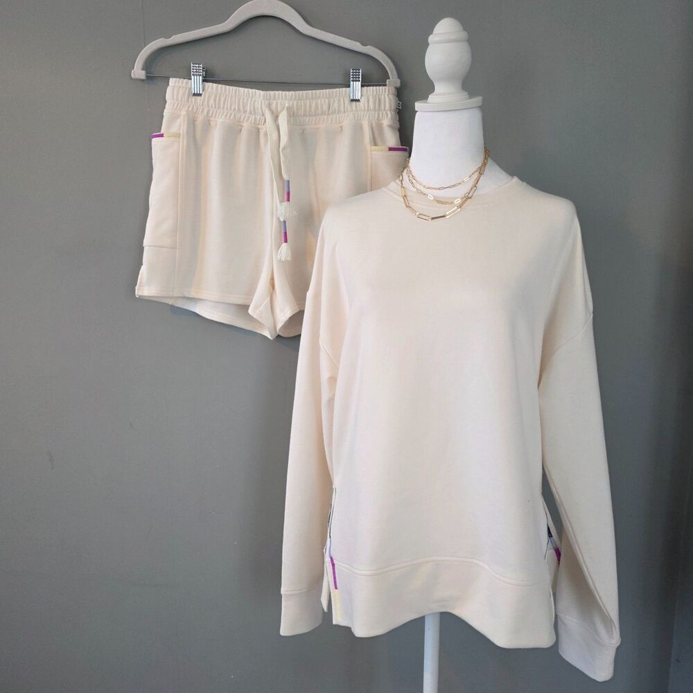 Balance Connection Lounge Set. Md. Cream. Comfy Soft Athleisure Travel Pajama